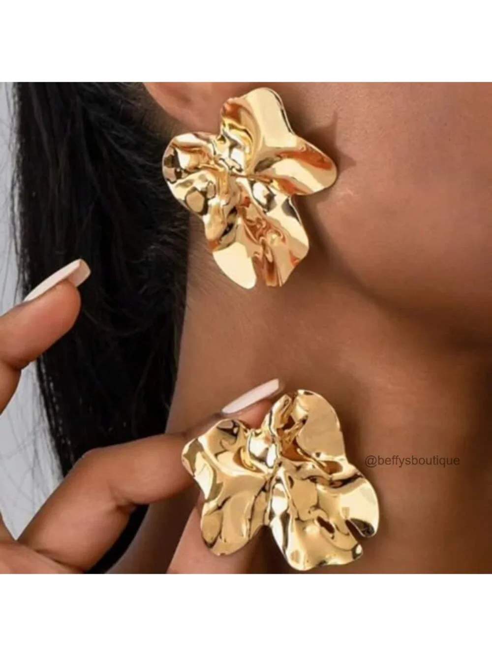 Chunky Gold Hammered Statement Drop Dangle Earrings for Women Lightweight